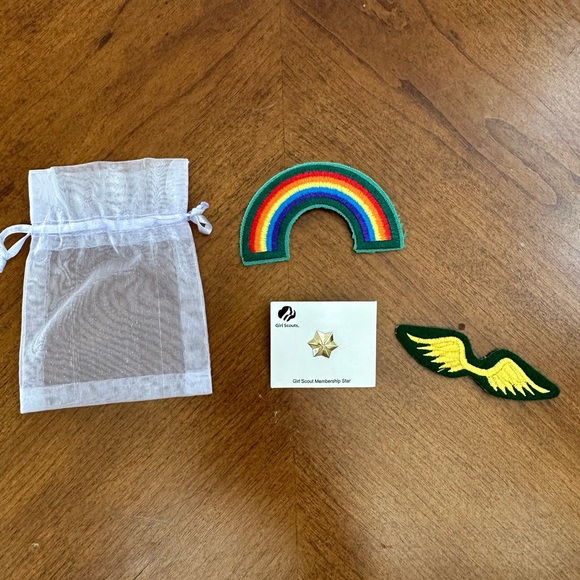 Gold Girls Scout Star Pin patch rainbow wings - Picture 3 of 4